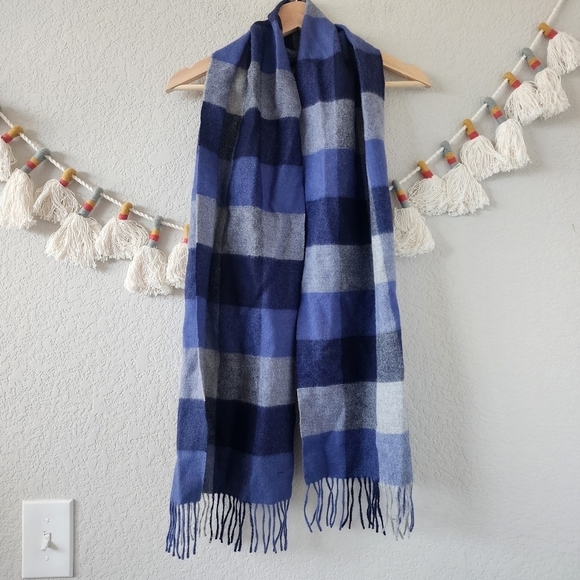 Classic Alpaca 100% Baby Alpaca Woven Buffalo Plaid Scarf Blue Winter Warm - Picture 1 of 8